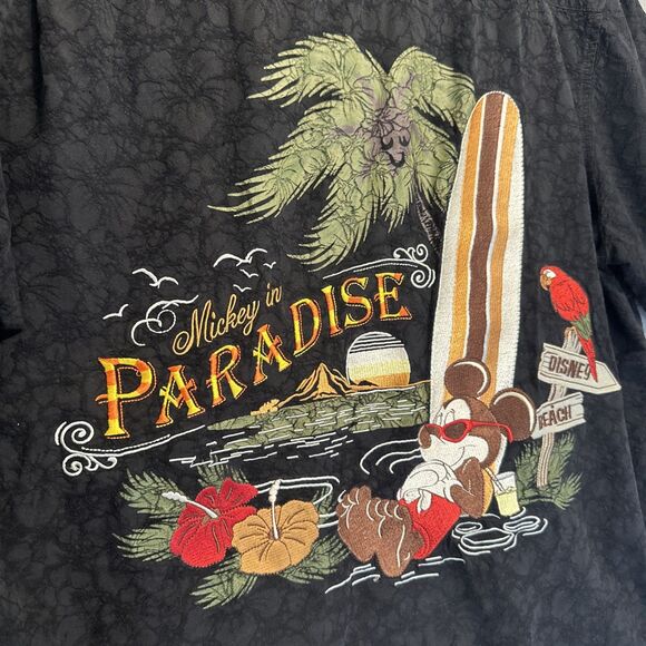 Disney Parks Mickey in Paradise Embroidered Camp Shirt Mens XL Black Disney Dad - Picture 2 of 8